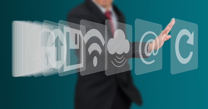 man select computer icon on touch screen panel