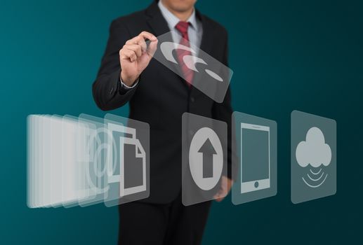 man select computer icon on touch screen panel