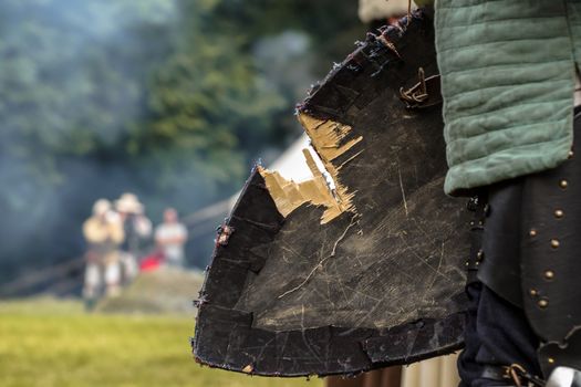 Damaged shield of medieval knight