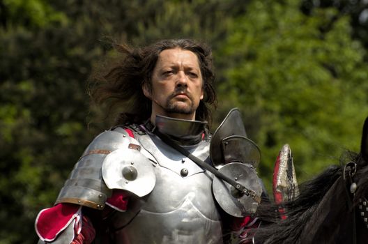 CHORZOW,POLAND, JUNE 9: Proud medieval knight during a IV Convention of Christian Knighthood on June 9, 2013, in Chorzow