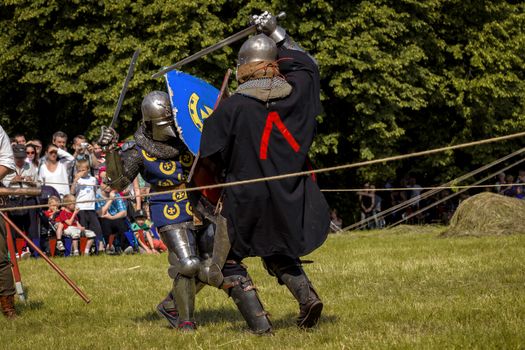 CHORZOW,POLAND, JUNE 9: Fight of medieval knights during a IV Convention of Christian Knighthood on June 9, 2013, in Chorzow