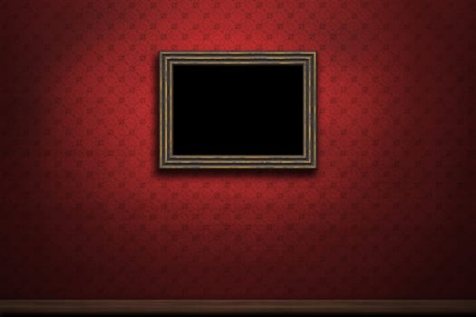 Old wooden frame on red retro grunge wall