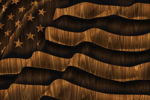 American flag curved in wood