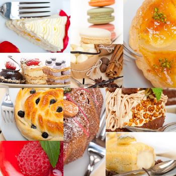 fresh colorful delicious homemade dessert cake selection composition collage 