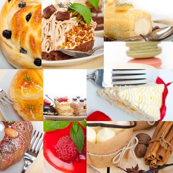 fresh colorful delicious homemade dessert cake selection composition collage 