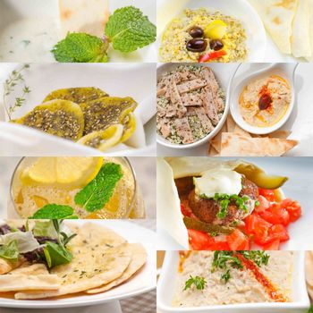 Arab middle eastern food collage collection on white frame