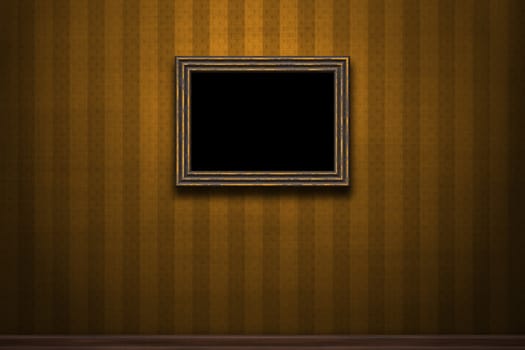 Old wooden frame on brown retro grunge wall