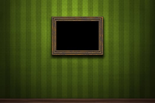 Old wooden frame on green retro grunge wall