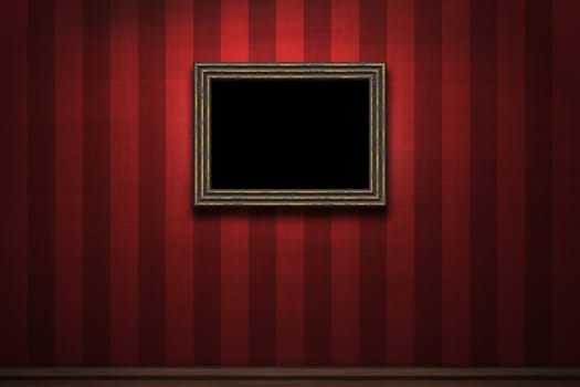 Old wooden frame on red retro grunge wall