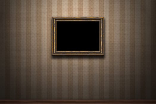 Old wooden frame on retro grunge wall