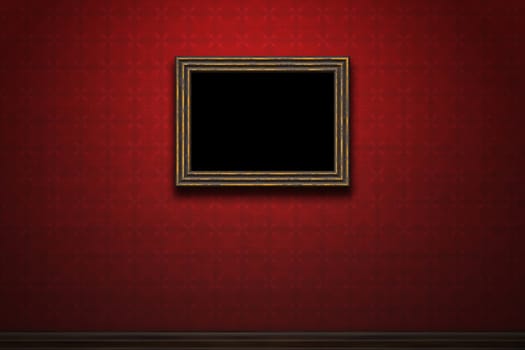 Old wooden frame on red retro grunge wall