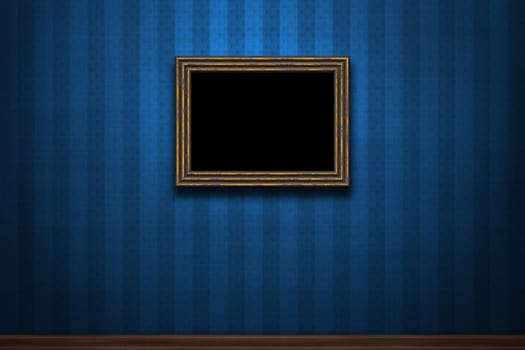 Old wooden frame on blue retro grunge wall