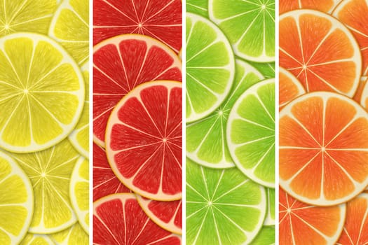 Collage of sliced citruses background
