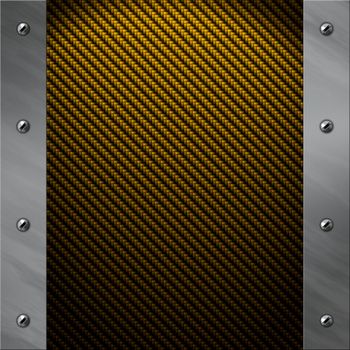 Brushed aluminum frame bolted to a golden real carbon fiber background