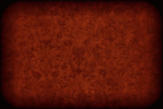 Red dark wall with old floral pattern background or texture