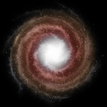 Dark red spiral galaxy against black space and stars in deep outer space