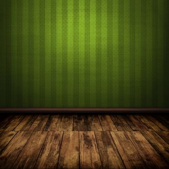 Dark vintage green room interior with wooden floor