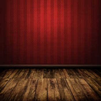 Dark vintage red room interior with wooden floor