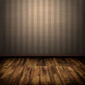 Dark vintage brown room interior with wooden floor