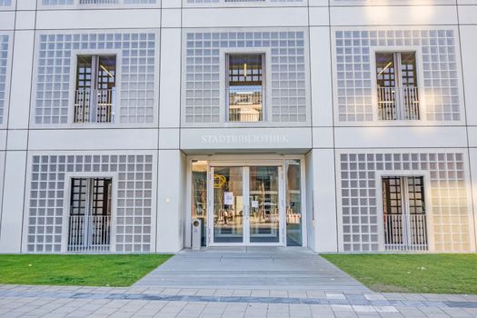 Stuttgart, Germany - November 1, 2013: The new municipal public library of Stuttgart, Germany - main entrance. It provides more than 500,000 books. It is designed by Eun Young Yi.