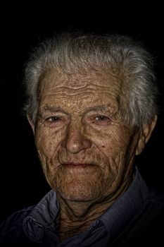 Old man with a grey hair portrait in grudge style