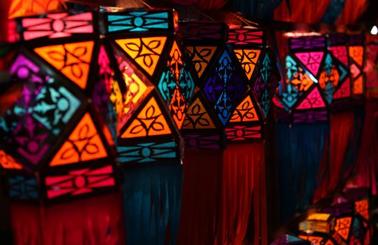 Traditional colorful lanterns lit up on the occasion of Diwali  festival in India