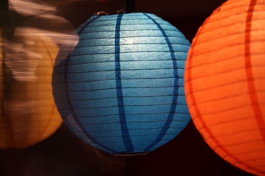 Round colorful lanterns lit up on the occasion of Diwali  festival in India