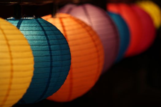 Round colorful lanterns lit up on the occasion of Diwali  festival in India
