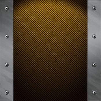 Brushed aluminum frame bolted to a golden real carbon fiber background