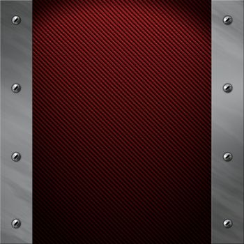 Brushed aluminum frame bolted to a red real carbon fiber background