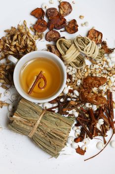Ingredients for Asian tonic drink with exotic details