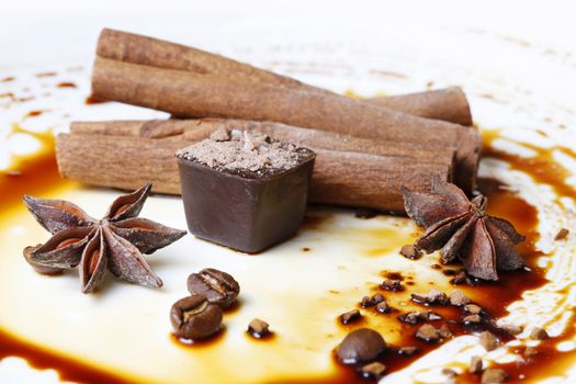 Chocolate candy isolated with anice and cinnamon