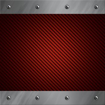 Brushed aluminum frame bolted to a red real carbon fiber background