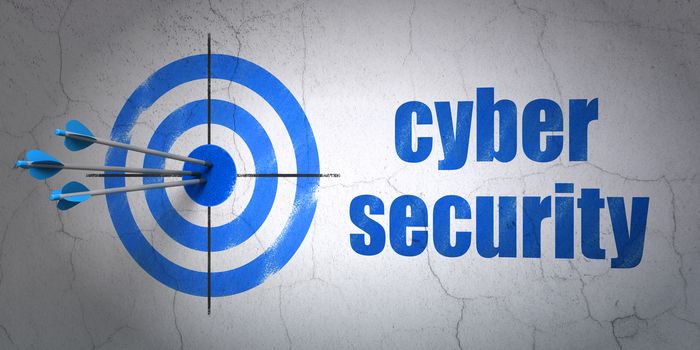 Success security concept: arrows hitting the center of target, Blue Cyber Security on wall background