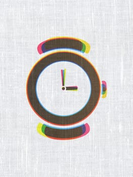 Time concept: CMYK Watch on linen fabric texture background