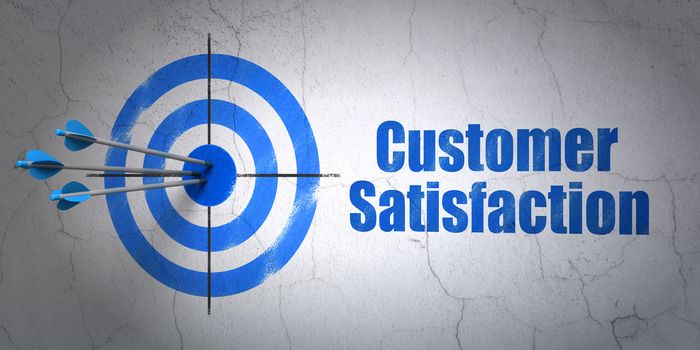 Success marketing concept: arrows hitting the center of target, Blue Customer Satisfaction on wall background