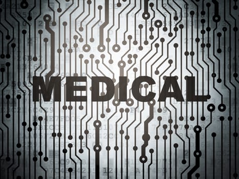 Medicine concept: circuit board with  word Medical, 3d render