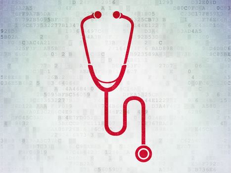 Health concept: Painted red Stethoscope icon on Digital Paper background