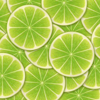 Green background with citrus-fruit of lime slices