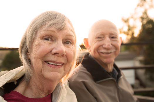 Close up of European senior couple together outdoors