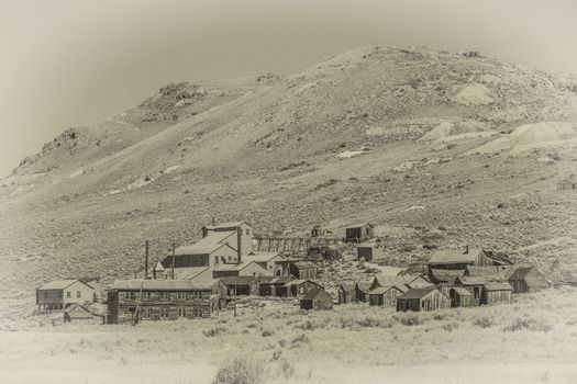 Period style photo of Bodie California with grain added to mimic film