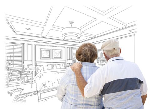 Curious Senior Couple Looking Over Custom Bedroom Design Drawing.