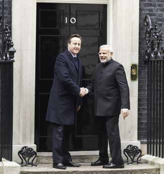 UK, London: Indian Prime Minister Narendra Modi shakes hands with British Prime Minister David Cameron at 10 Downing Street in London on November 12, 2015. Modi's three-day visit marks the first by an Indian Prime Minister in more than a decade.