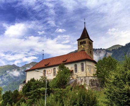 Parish church of Brienz, Bern, Switzerland by cloudy day