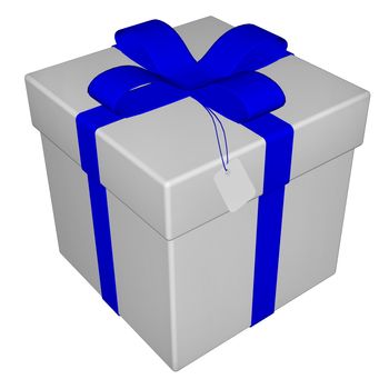 Gift with blue ribbon isolated in white background - 3D render