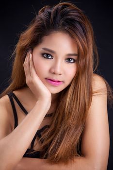 Portrait of young Asian girl - sexy, pretty dress close-up