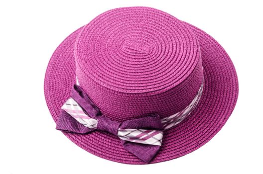 Pretty straw violet hat on white background