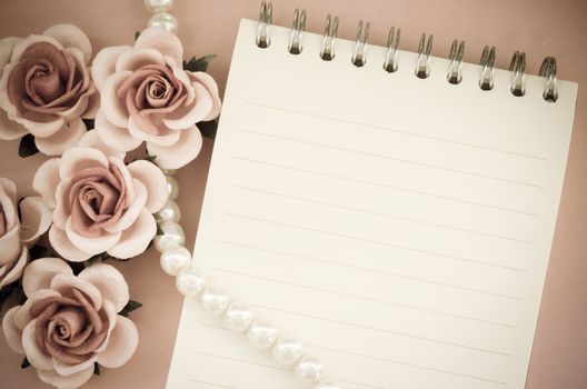 Blank note diary with rose vintage style.