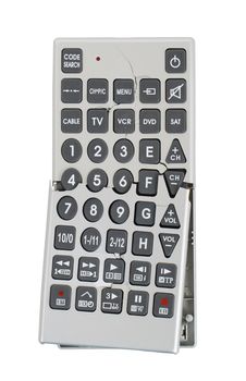 Broken old remote control tv, isolated on white background