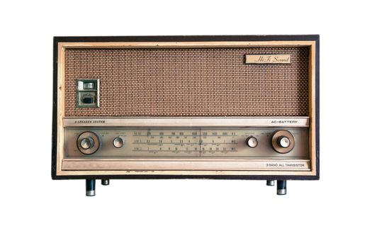 Vintage fashioned radio isolated on white background